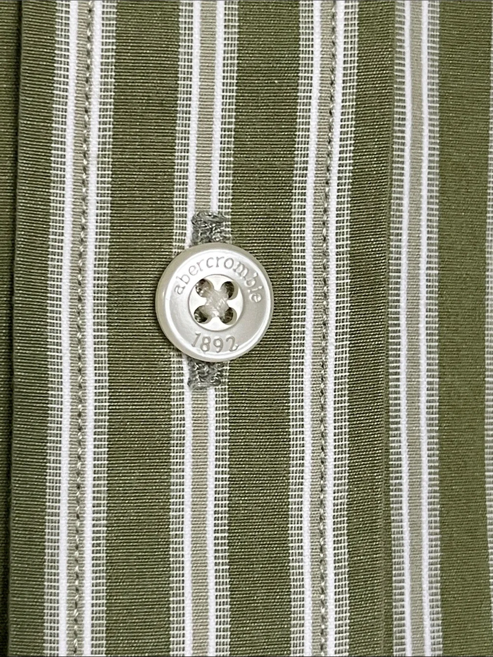 Abercrombie Women's Green White Stripe Button Shirt Cotton Medium Fitted